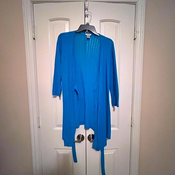 Women's Lightweight Long Sweater w/Belt in Turquoise Color Size Medium by Cache - Picture 2 of 4